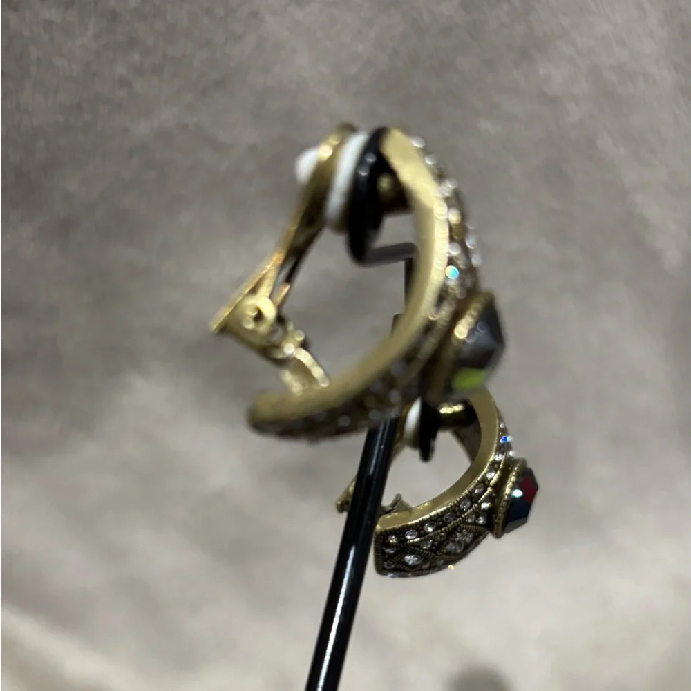 Heidi Daus DAILY DOUBLE Crystal  clip Earrings smoky topaz bronze - Picture 3 of 5